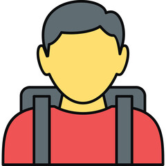 Illustration of a Person with a Backpack Wearing a Red Shirt and Grey Hair on a Transparent Background