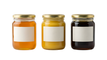 Three Jars Different Types Pure Natural Honey Blank Label