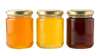 Three Jars Honey Showing Color Variation on transparent background