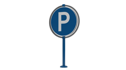 Find a parking spot isolated on transparent background, with this vibrant blue parking sign indicating available spaces for vehicles