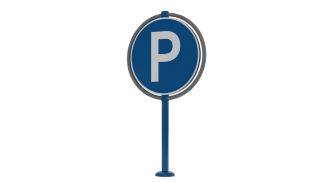 Find a parking spot isolated on transparent background, with this vibrant blue parking sign indicating available spaces for vehicles