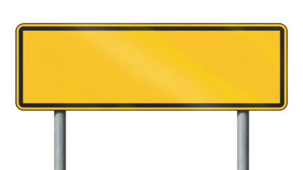 Blank vibrant yellow road sign isolated on transparent background, mockup ready for your message, perfect for announcements and promotions