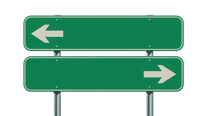 Directional sign with left and right arrows isolated on transparent background, offering guidance and choices on the road ahead