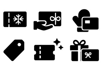 Holiday Vouchers Icons. Holiday vouchers. Filled icon set of holiday vouchers: voucher with snowflake, hand