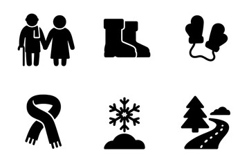 Winter Icons Collection. Together in winter. Filled icon set of together in winter: elderly couple holding