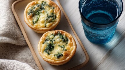Gourmet mini-quiches with spinach and cheese appetizer.
