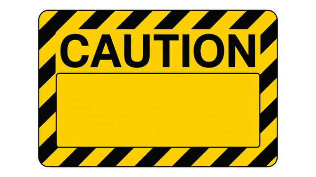Caution sign isolated on transparent background, template with blank yellow space for safety warnings and hazard alerts, customizable for diverse uses