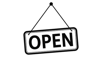 Hanging open sign isolated on transparent background, announces business is ready, inviting customers to enter and shop now with enthusiasm