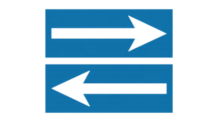 Compelling white arrows isolated on transparent background, pointing in opposite directions for decision making and direction concepts