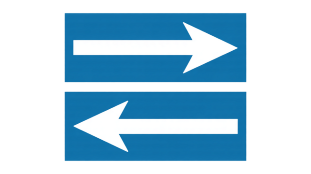 Compelling white arrows isolated on transparent background, pointing in opposite directions for decision making and direction concepts