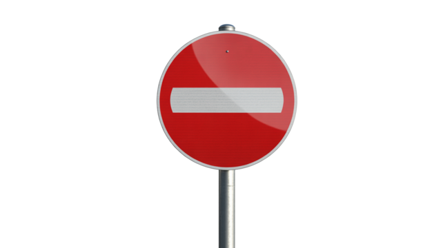 Striking red no entry sign isolated on transparent background, for urban planning, safety regulations and transport design projects