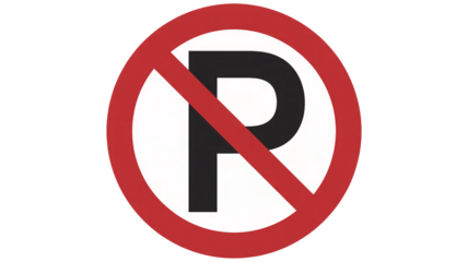 Road safety isolated on transparent background, illustration showcasing a no parking sign prohibiting vehicle stops for traffic management