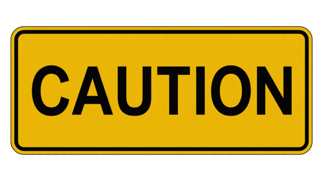 Bright yellow caution sign isolated on transparent background, conveys a crucial message for safety and awareness in various hazardous situations