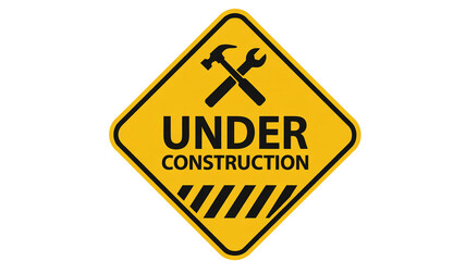 Attention under construction sign isolated on transparent background, hammer and wrench icon for websites, design and creative projects