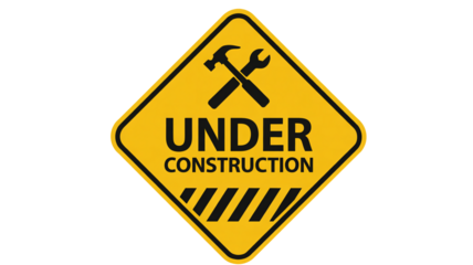 Attention under construction sign isolated on transparent background, hammer and wrench icon for websites, design and creative projects