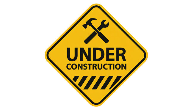 Attention under construction sign isolated on transparent background, hammer and wrench icon for websites, design and creative projects