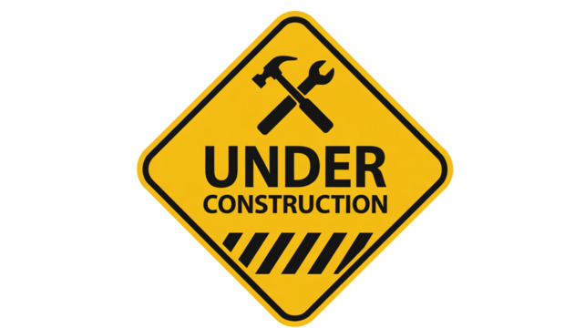 Attention under construction sign isolated on transparent background, hammer and wrench icon for websites, design and creative projects - Powered by Adobe