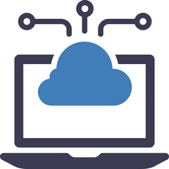 Digital Cloud Computing Technology Symbol Over Laptop Screen Connected To Network Nodes Blue And Dark Gray Icon On Transparent Background Representing Data Storage And Connectivity