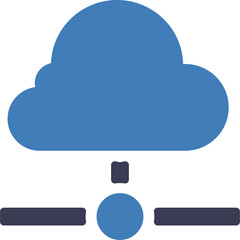Digital Cloud Computing Icon With Connected Network Elements Blue and Dark Gray on Transparent Background Represents Data Storage and Online Services