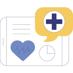 Digital Health Monitoring Concept With Heart Rate ECG And Medical Cross Icon On Transparent Background In Flat Design Style
