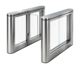 Wide aisle turnstile featuring dual glass panels and automatic swinging gates.