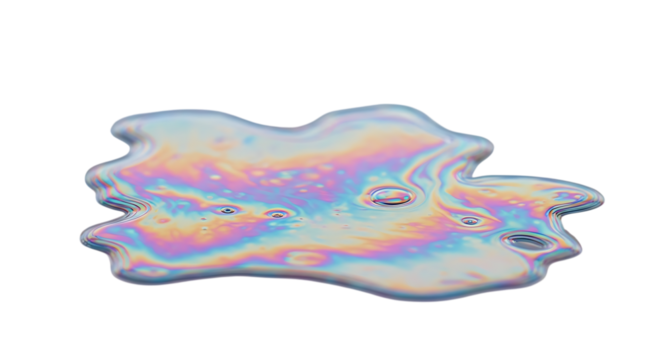 Oil Slick, Iridescent with Bubbles, cutout, PNG isolated on white or transparent background rainbow colors