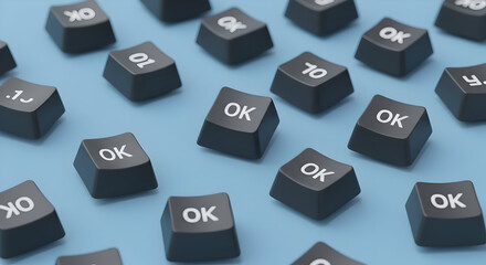 Scattered OK and Numbered Keyboard Keys on a Blue Background