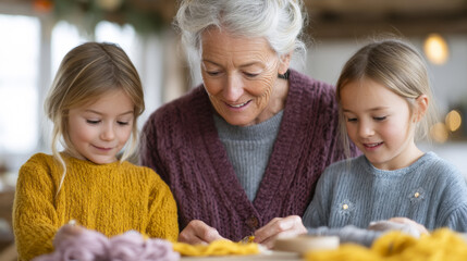 Family crafting handmade gifts together at wooden table for a creative holiday experience