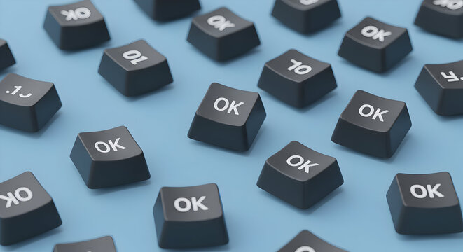 Scattered OK and Numbered Keyboard Keys on a Blue Background