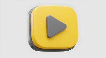 Glossy Yellow Play Button Icon with Gray Arrow on White Background