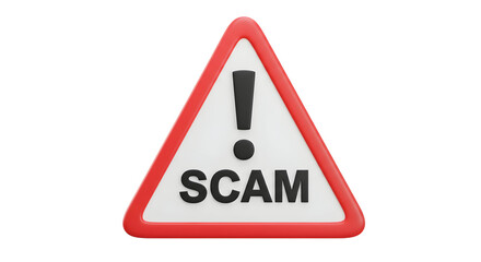 Red-Framed Warning Sign with Exclamation Point and the Word "SCAM" on a White Background