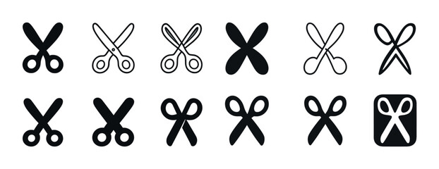 Collection of scissors icons in various styles and designs