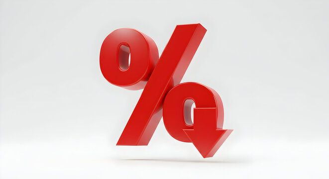 Red Percentage Symbol with Downward Arrow Indicating Financial Decline