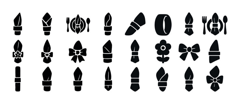 Various napkin arrangements and holders for elegant table settings