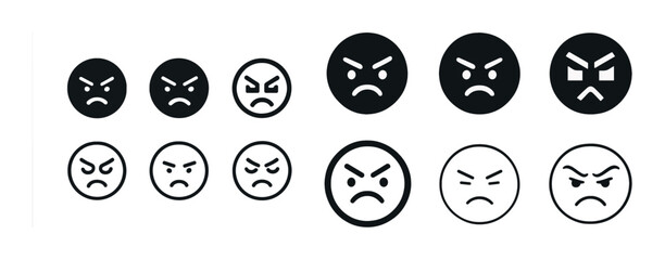 Set of angry face icons in various styles and expressions
