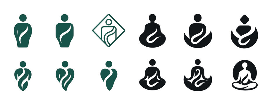 Minimalist yoga and meditation icons collection
