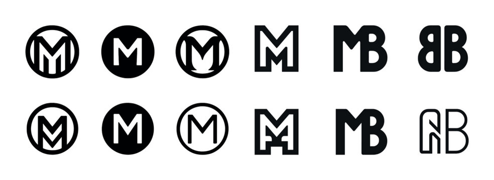 Collection of geometric monogram logos with letter m and b variations