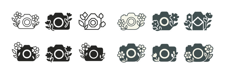 Floral camera icons collection in various styles and formats