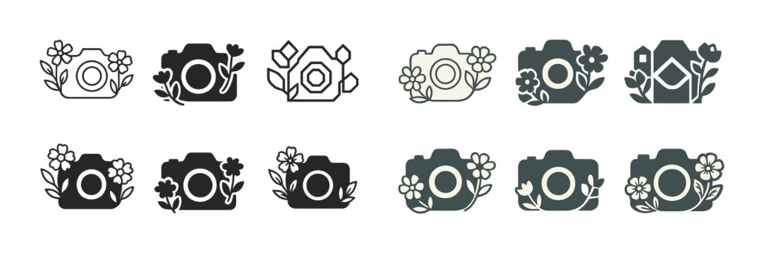 Floral camera icons collection in various styles and formats