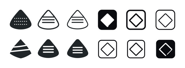 Set of geometric triangular and square minimalist icons in black and white
