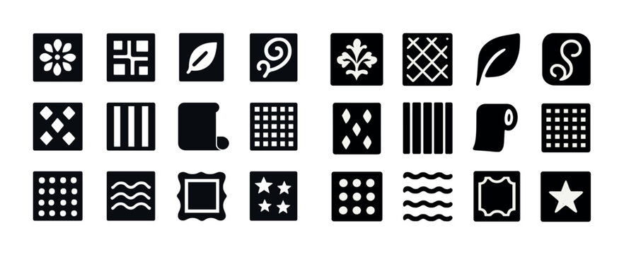Collection of decorative black icon designs on white background