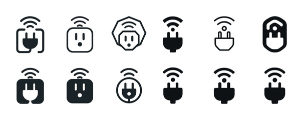 Smart plug and socket icon set for wireless connectivity and automation