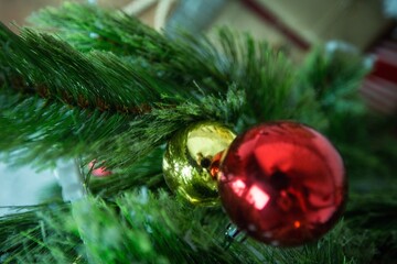 Christmas glass ball on christmas tree