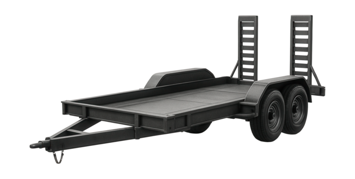 Sturdy equipment trailer featuring a reinforced frame and durable ramps.