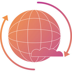 Gradient Globe with Cloud and Circular Arrows Symbolizing Global Connectivity and Cloud Services