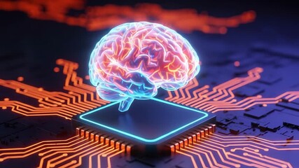 Glowing digital brain pulsates with AI power over intricate circuit board network - Powered by Adobe