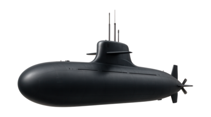 Submarine featuring a notched sail for stealth and retractable antennas.