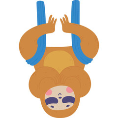 Naklejka premium Whimsical Cartoon Sloth Hanging Upside Down From Blue Straps With Pink Cheeks And Closed Eyes On Transparent Background Simple Flat Illustration