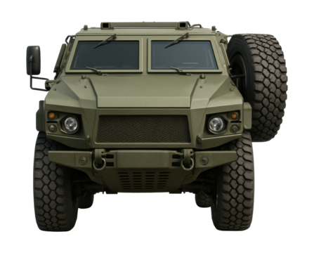 Flat-bottom wheeled infantry vehicle featuring side-mounted spare tire.