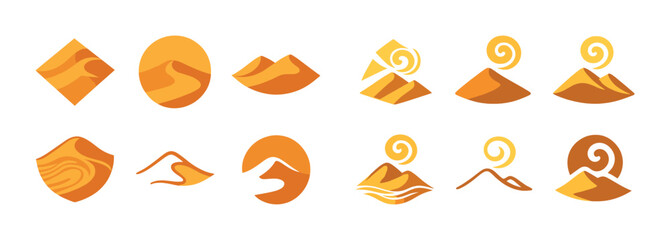 Desert-themed minimalist icons – set of unique sand dune illustrations
